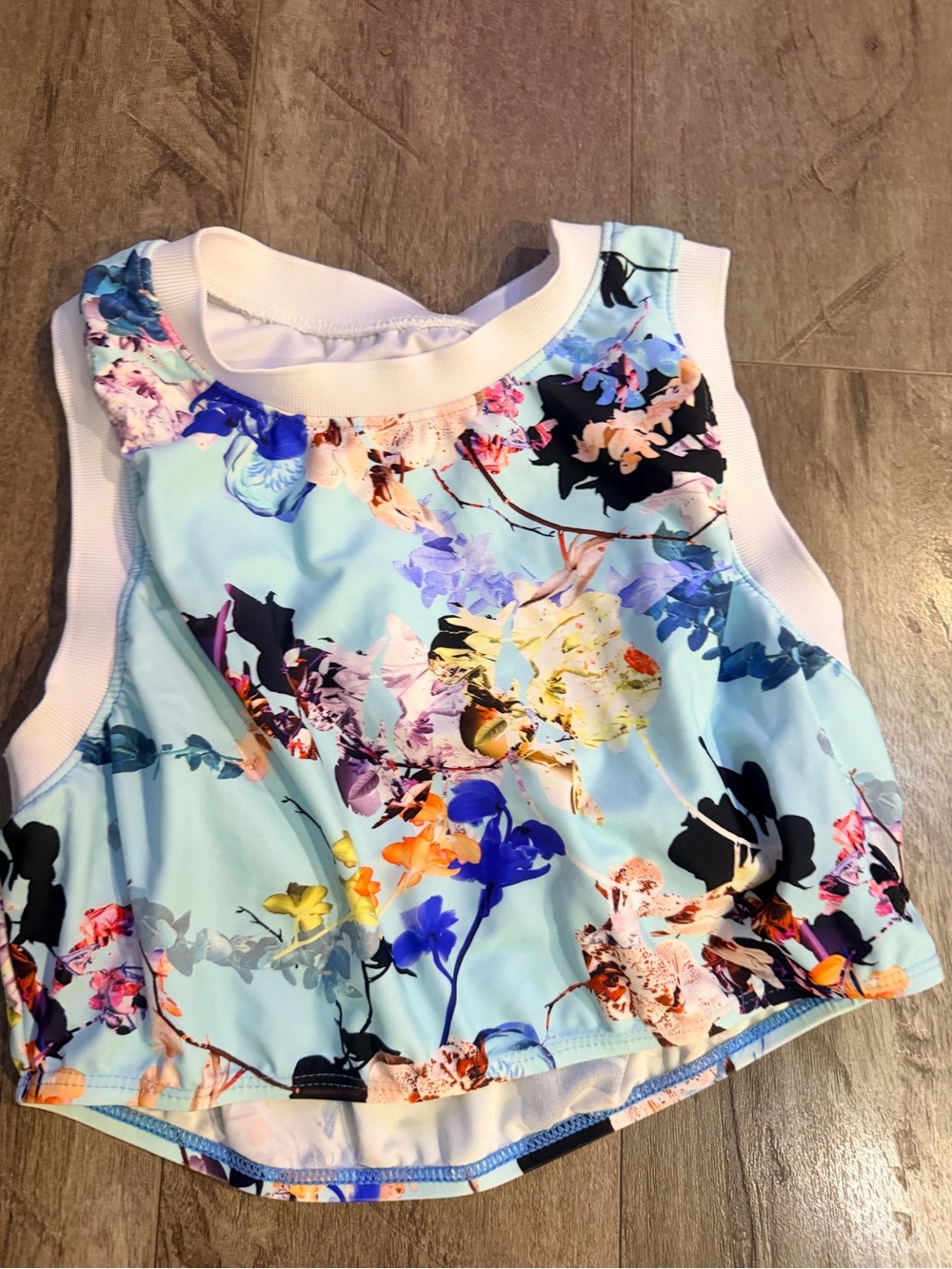 Hapari Aqua Floral Racerback Crop Swim Top in Multicolor Floral
